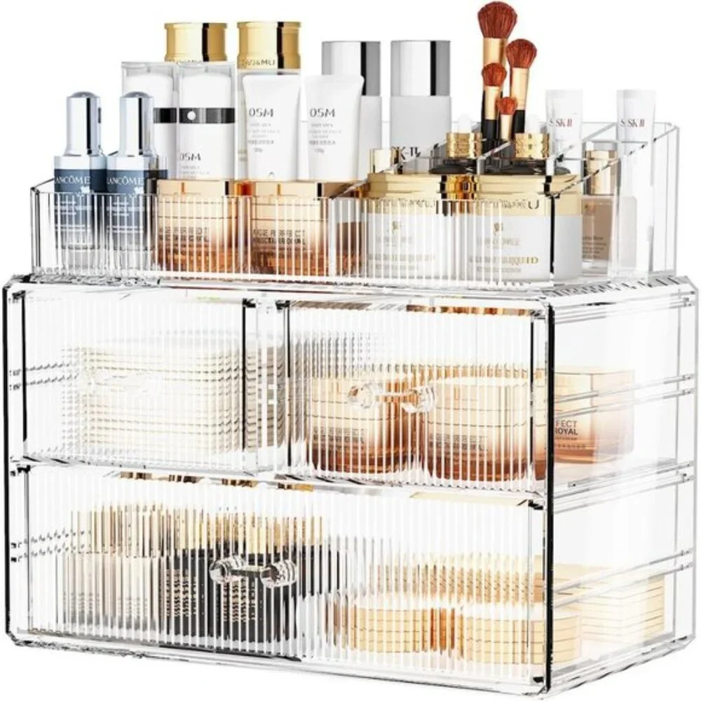 Stackable Acrylic Cosmetic Organizer with 3 Drawers for Vanity & Home Storage